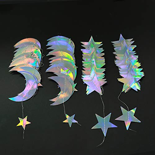 Iridescent Twinkle Little Star Moon Garlands Holographic Euphoria Party Decorations Hanging Stars Streamer Backdrop Crescent Garlands EID Ramadan Bachelorette Wedding Birthday Party Supplies