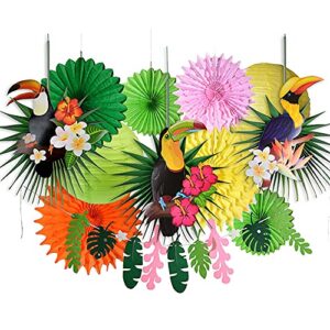 paper jazz tropical bird toucan leave garland party kit to summer hawaiian luau tiki tropical themed party decorations luau party supplies decor with paper palm leaves paper fan paper lanterns