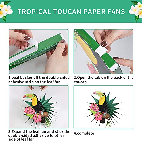 Paper Jazz Tropical Bird Toucan Leave Garland Party Kit to Summer Hawaiian Luau Tiki Tropical Themed Party Decorations Luau Party Supplies Decor with Paper Palm Leaves Paper Fan Paper Lanterns