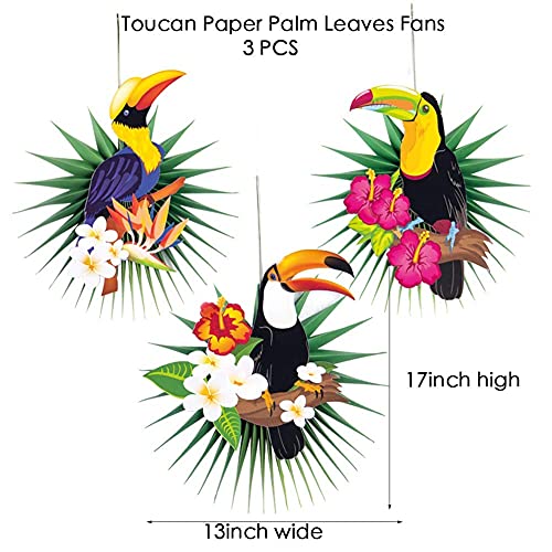 Paper Jazz Tropical Bird Toucan Leave Garland Party Kit to Summer Hawaiian Luau Tiki Tropical Themed Party Decorations Luau Party Supplies Decor with Paper Palm Leaves Paper Fan Paper Lanterns