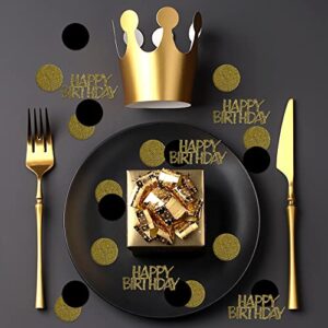 Glitter Gold Happy Birthday Party Confetti for Table Black and Gold Round Paper Confetti Circle Dots Confetti for Birthday Wedding Anniversary Party Decorations,220CT