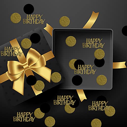 Glitter Gold Happy Birthday Party Confetti for Table Black and Gold Round Paper Confetti Circle Dots Confetti for Birthday Wedding Anniversary Party Decorations,220CT