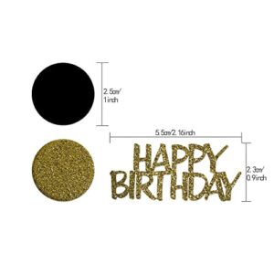 Glitter Gold Happy Birthday Party Confetti for Table Black and Gold Round Paper Confetti Circle Dots Confetti for Birthday Wedding Anniversary Party Decorations,220CT