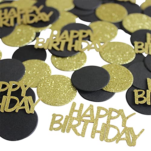 Glitter Gold Happy Birthday Party Confetti for Table Black and Gold Round Paper Confetti Circle Dots Confetti for Birthday Wedding Anniversary Party Decorations,220CT