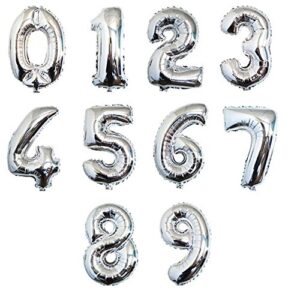 16″ silver 0-9 number balloons foil balloons mylar balloons for party decorations party supplies