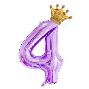 40inch purple number 4 crown balloons set, birthday balloons for women and girls, wedding anniversar celebration decorative balloons. (4)