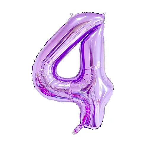 40Inch Purple Number 4 Crown Balloons Set, Birthday Balloons For Women And Girls, Wedding Anniversar Celebration Decorative Balloons. (4)