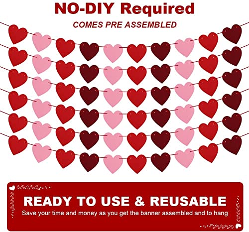 Valentines Day Decorations - 120 Pcs NO DIY Heart Felt Garland for Valentines Day Decor Indoor Outdoor - Red Heart Banner for Valentines/Anniversary/Wedding/Birthday Party Supplies