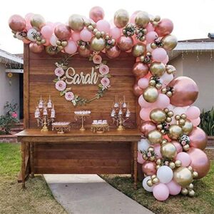 138pcs pink balloons arch kit shiny metallic rose gold & chrome gold latex balloons perfect for birthday party bridal baby shower wedding party decorations (gold)