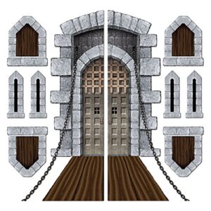 beistle printed castle door and window props, 16″ to 5′ 4″, 9 pieces in package
