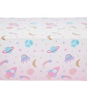 BLUE PANDA 3 Pack Pink Plastic Space Table Cover for Girls Outer Space Birthday Party Supplies (54 x 108 in)