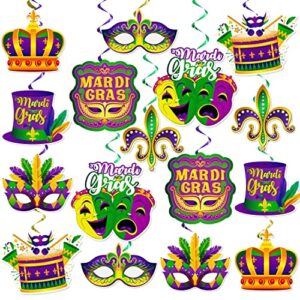 mardi gras decorations hanging swirls party supplies, 32pcs mardi gras foil ceiling swirls decorations colorful garland crown mask sign hanging decor for mardi gras masquerade new orleans party