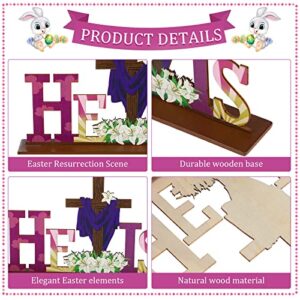 4 Pcs Easter Table Decorations He Is Risen Tabletop Decorations Easter Resurrection Scene Wooden Signs Jesus Cross He Lives Table Centerpiece for Easter Religious Party Holiday Decor