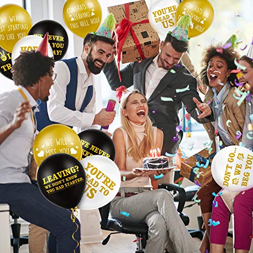 45 Pieces 12 Inch Coworker Going Away We Will Miss You Farewell Balloon funny goodbye party later traitor deco Office Balloons Retirement Latex Balloon with 2 Ribbon Colleague (Black, Gold, White)