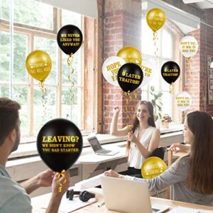 45 Pieces 12 Inch Coworker Going Away We Will Miss You Farewell Balloon funny goodbye party later traitor deco Office Balloons Retirement Latex Balloon with 2 Ribbon Colleague (Black, Gold, White)