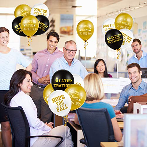 45 Pieces 12 Inch Coworker Going Away We Will Miss You Farewell Balloon funny goodbye party later traitor deco Office Balloons Retirement Latex Balloon with 2 Ribbon Colleague (Black, Gold, White)