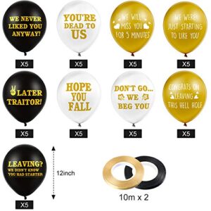 45 Pieces 12 Inch Coworker Going Away We Will Miss You Farewell Balloon funny goodbye party later traitor deco Office Balloons Retirement Latex Balloon with 2 Ribbon Colleague (Black, Gold, White)