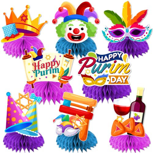 8 Pcs Purim Decorations Honeycomb Centerpieces, Happy Purim Table Decorations, Purim Party Decorations 3d Double Side Honeycomb Decorations for The jolly Jewish holiday Purim Day Party