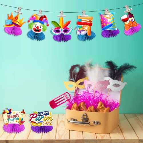 8 Pcs Purim Decorations Honeycomb Centerpieces, Happy Purim Table Decorations, Purim Party Decorations 3d Double Side Honeycomb Decorations for The jolly Jewish holiday Purim Day Party