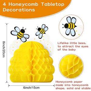 Honey Bee Party Decorations, Bee Baby Centerpieces Honeycomb Decorations with Bee Sunflower Stickers for Bee Themed Party Baby Shower Birthday Table Party Decoration (4 Sets)