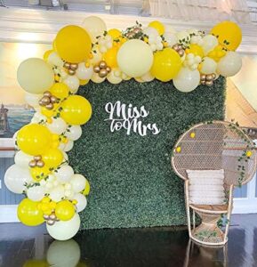 ouoshield 124pcs yellow balloons garland arch kit lemon daisy honeybee theme light and gold for birthday parties, wedding, baby shower party, anniversary party decoration