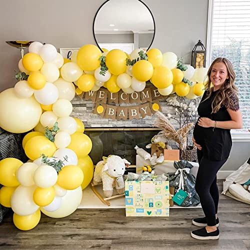 OUOshield 124pcs Yellow Balloons Garland Arch Kit Lemon Daisy Honeybee Theme Light and Gold for Birthday Parties, Wedding, Baby Shower Party, Anniversary Party Decoration