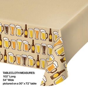 Creative Converting 324453 Cheers & Beers Plastic Border Print Tablecover, 54" x 102", Ivory