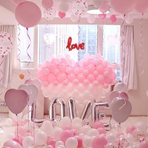 valentines day balloons, cakka 315pcs pink heart balloons with rose petals, love foil balloon, i love you tail balloon for valentine’s day mother day anniversary proposal party favor decoration decor