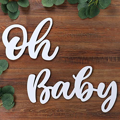 Wood Baby Sign, White Party Banner for Baby Shower Decorations, Birthday Party, Gender Reveal Backdrop, Wall Decor by QIFU