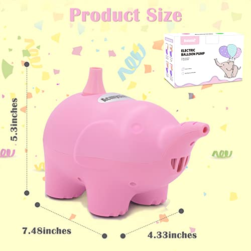 Balloon Pump Electric, Balloon Pump Kit 600W 110V Inflator Air Blower Cute Cartoon Elephant Portable Balloon Air Pump with Tying Tool Dot Glue for Party Wedding Christmas Ceremony Decoration (Pink)