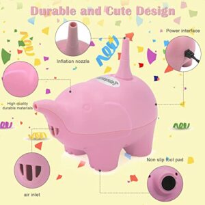 Balloon Pump Electric, Balloon Pump Kit 600W 110V Inflator Air Blower Cute Cartoon Elephant Portable Balloon Air Pump with Tying Tool Dot Glue for Party Wedding Christmas Ceremony Decoration (Pink)