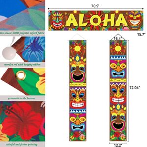 90shine 3PCS Hawaiian Luau Party Decorations Tiki Banners Aloha Tropical Moana Flamingo Door Porch Signs Wall Hanging Decor Supplies