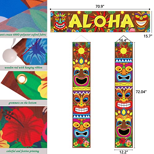 90shine 3PCS Hawaiian Luau Party Decorations Tiki Banners Aloha Tropical Moana Flamingo Door Porch Signs Wall Hanging Decor Supplies