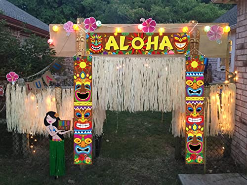 90shine 3PCS Hawaiian Luau Party Decorations Tiki Banners Aloha Tropical Moana Flamingo Door Porch Signs Wall Hanging Decor Supplies