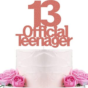 Official Teenager 13th Decorations Rose Gold - Official Teenager Banner Pre-Strung & Official Teenager Cake Topper & Circle Dots Garland & White Rose Gold Confetti Balloons for 13th Birthday Decor