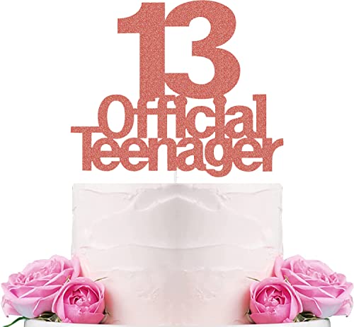 Official Teenager 13th Decorations Rose Gold - Official Teenager Banner Pre-Strung & Official Teenager Cake Topper & Circle Dots Garland & White Rose Gold Confetti Balloons for 13th Birthday Decor