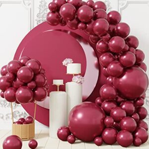 AULE 100 Pcs Metallic Burgundy Balloons Different Sizes 18/10/5 inch Maroon Chrome Latex Shiny Helium Balloons Party Decoration for Birthday Wedding Baby Shower Graduation Anniversary