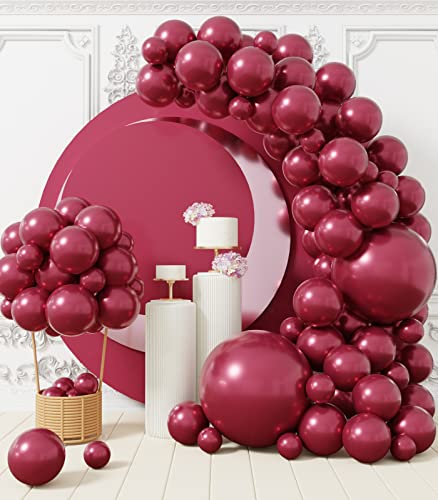 AULE 100 Pcs Metallic Burgundy Balloons Different Sizes 18/10/5 inch Maroon Chrome Latex Shiny Helium Balloons Party Decoration for Birthday Wedding Baby Shower Graduation Anniversary