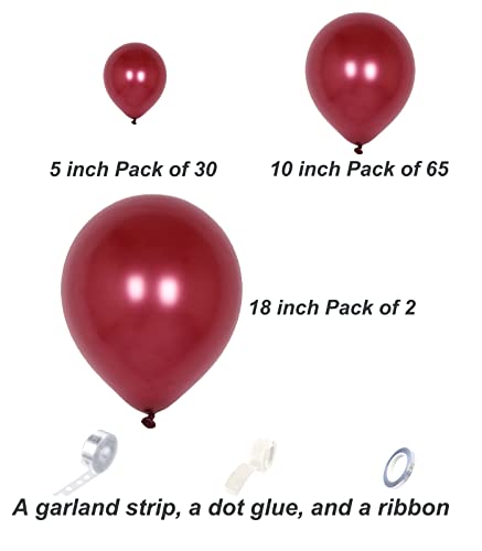 AULE 100 Pcs Metallic Burgundy Balloons Different Sizes 18/10/5 inch Maroon Chrome Latex Shiny Helium Balloons Party Decoration for Birthday Wedding Baby Shower Graduation Anniversary