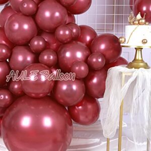 AULE 100 Pcs Metallic Burgundy Balloons Different Sizes 18/10/5 inch Maroon Chrome Latex Shiny Helium Balloons Party Decoration for Birthday Wedding Baby Shower Graduation Anniversary