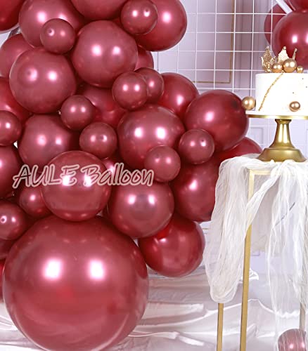 AULE 100 Pcs Metallic Burgundy Balloons Different Sizes 18/10/5 inch Maroon Chrome Latex Shiny Helium Balloons Party Decoration for Birthday Wedding Baby Shower Graduation Anniversary