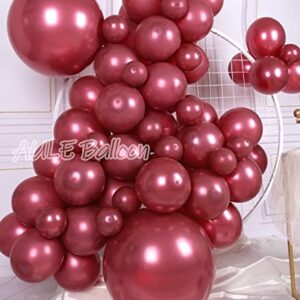 AULE 100 Pcs Metallic Burgundy Balloons Different Sizes 18/10/5 inch Maroon Chrome Latex Shiny Helium Balloons Party Decoration for Birthday Wedding Baby Shower Graduation Anniversary