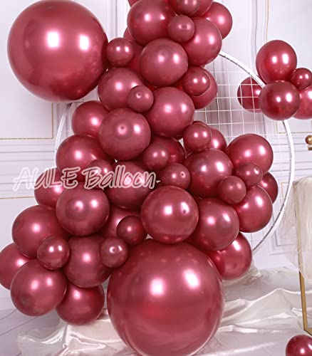 AULE 100 Pcs Metallic Burgundy Balloons Different Sizes 18/10/5 inch Maroon Chrome Latex Shiny Helium Balloons Party Decoration for Birthday Wedding Baby Shower Graduation Anniversary