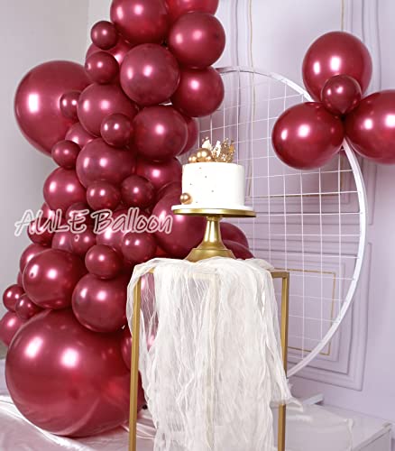 AULE 100 Pcs Metallic Burgundy Balloons Different Sizes 18/10/5 inch Maroon Chrome Latex Shiny Helium Balloons Party Decoration for Birthday Wedding Baby Shower Graduation Anniversary