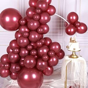 AULE 100 Pcs Metallic Burgundy Balloons Different Sizes 18/10/5 inch Maroon Chrome Latex Shiny Helium Balloons Party Decoration for Birthday Wedding Baby Shower Graduation Anniversary