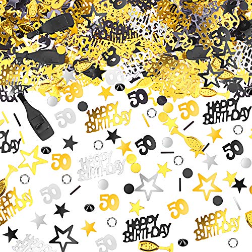 50th Birthday Confetti 50 Number Confetti 50th Party Confetti Metallic Foil 50 Table Scatter Confetti Decoration for 50 Birthday Party DIY Arts Crafting Supplies, Gold Black and Silver (3000 Pieces)