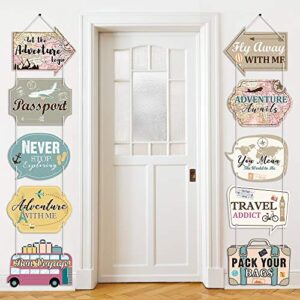 travel party decorations let the adventure begin sign travel cutouts bon voyage banner adventure signs supplies door sign travel themed birthday party wall decoration signs 10 counts