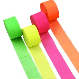 nicrolandee blacklight party decorations – 4 rolls glow crepe paper fluorescent neon paper streamers for wedding, birthday, neon party, fiesta party, prom dance, party photography