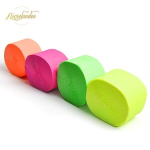 NICROLANDEE Blacklight Party Decorations - 4 Rolls Glow Crepe Paper Fluorescent Neon Paper Streamers for Wedding, Birthday, Neon Party, Fiesta Party, Prom Dance, Party Photography