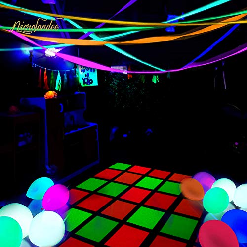 NICROLANDEE Blacklight Party Decorations - 4 Rolls Glow Crepe Paper Fluorescent Neon Paper Streamers for Wedding, Birthday, Neon Party, Fiesta Party, Prom Dance, Party Photography